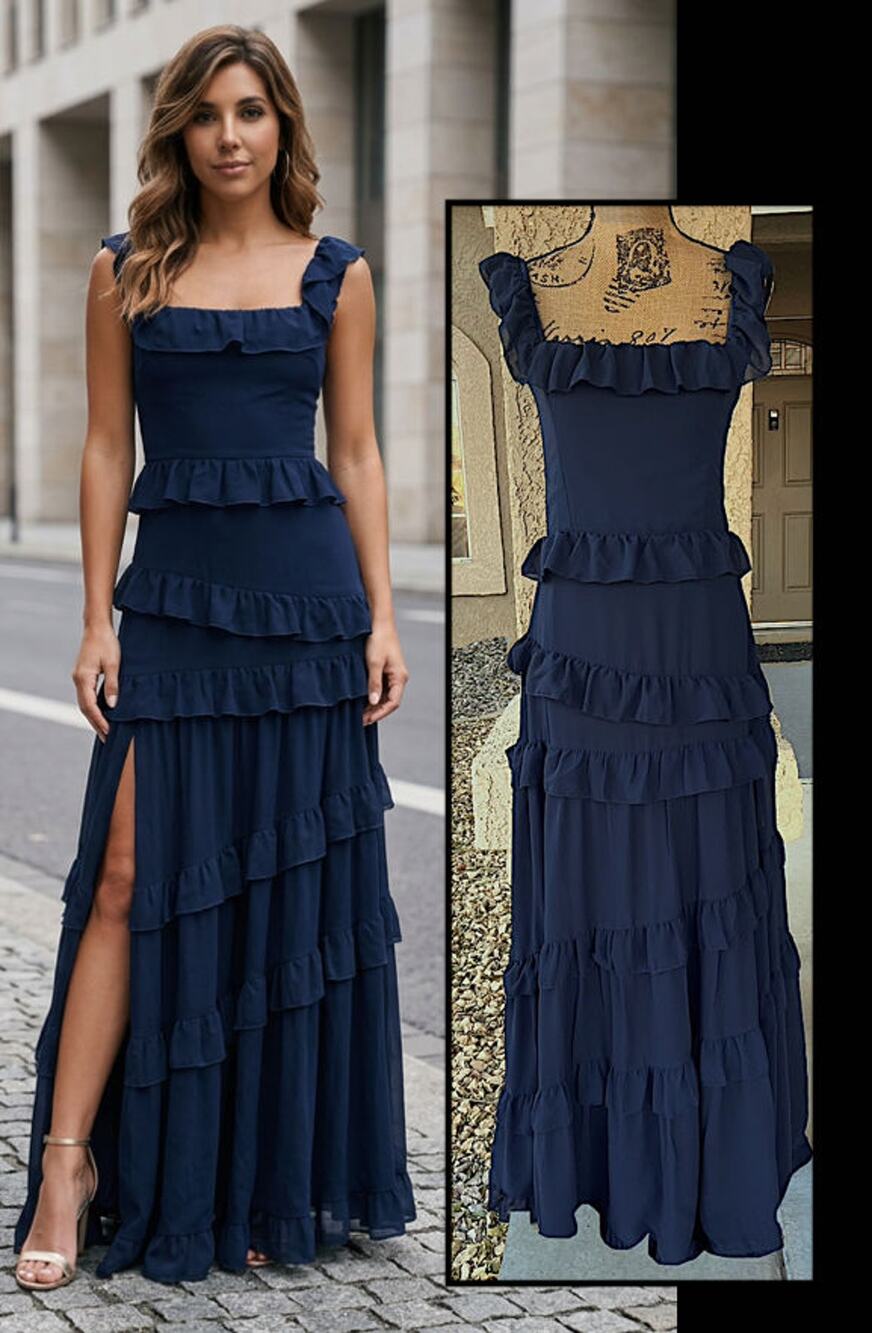 Lulus Navy Ruffled Tiered Compelling Romantic Maxi Dress Plus Size 1x